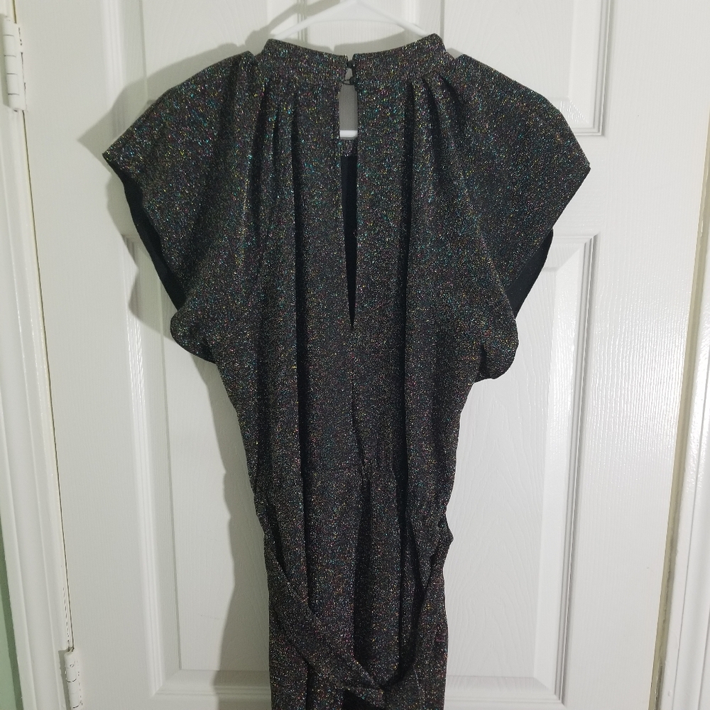 Nine West Sleeveless Wide-Leg Black W/ Sparkle Women's XL Jumpsuit Tie Waist - Picture 6 of 7